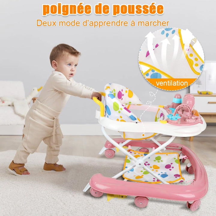Lauflernhilfe für Babys mit Spielset und Bodenmatte, robust, faltbar, mit 5 verstellbaren Positionen