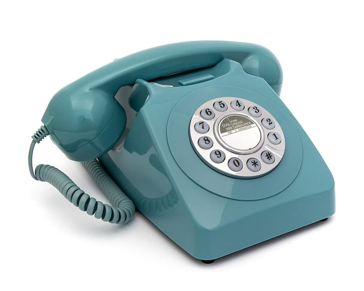 GPO 746PUSHBLU - Nostalgie Telefon im 70er Jahre Design, Blau Blue Einzelbett, Blue Einzelbett
