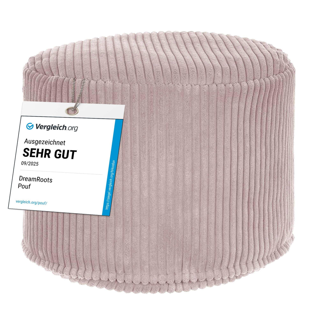 DreamRoots Pouf Hocker - Hocker Rund Cord 50x50x35 cm - Couch Hocker Wohnzimmer - Sitzpouf Rund - Fu
