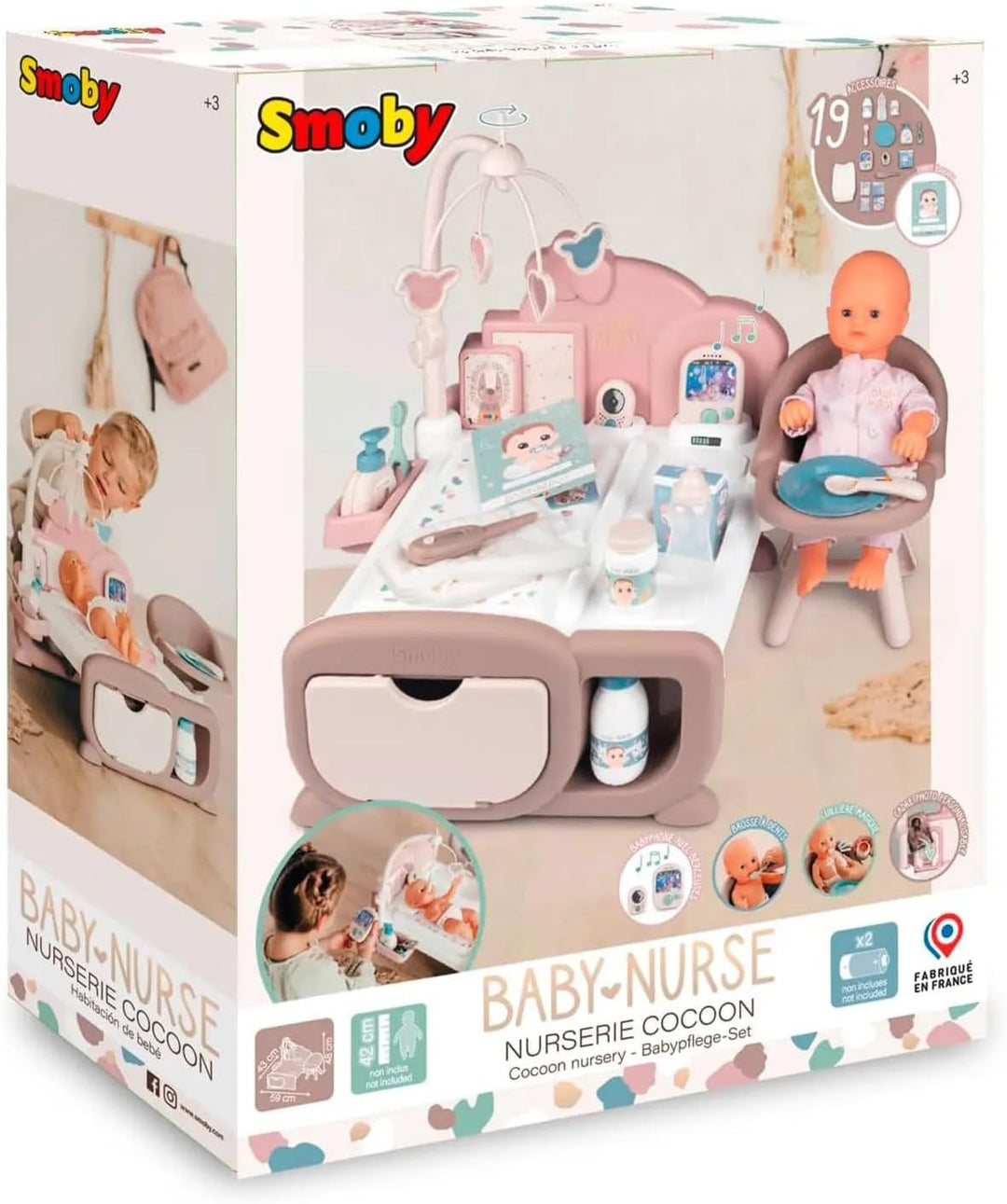 Smoby Toys - Baby Nurse Cocoon Puppen-Spiel-Set für Kinder ab 3 Jahren - 3-in-1 Spielcenter (Puppenb