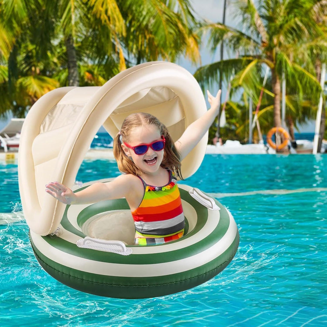 Pool-Schwimmhilfen für Kids, Schwimmring Mit Abnehmbarem Sonnendach Grün, Grün