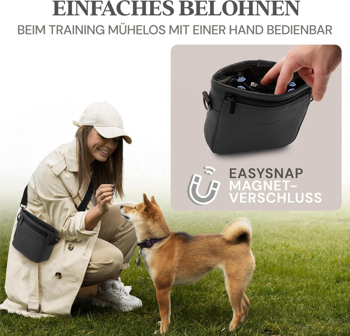 Leckerlitasche für Hunde aus Kunstleder - Gassitasche mit Einhand Magnet-Verschluss - Hunde-Leckerli