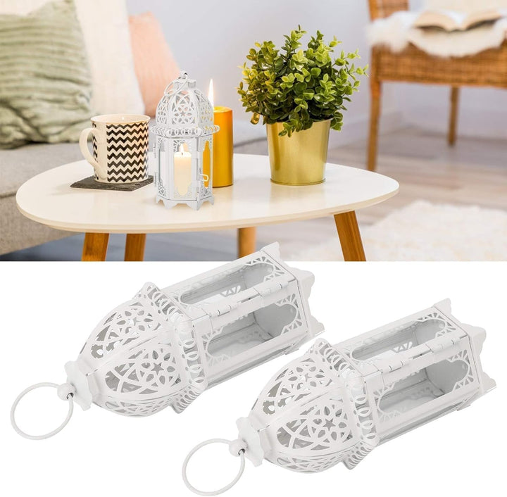 2Pcs Dekorative Laternen, Laterne Klein Marokkanischen Stil Kerze Laterne Metall Kerzenhalter Vintag