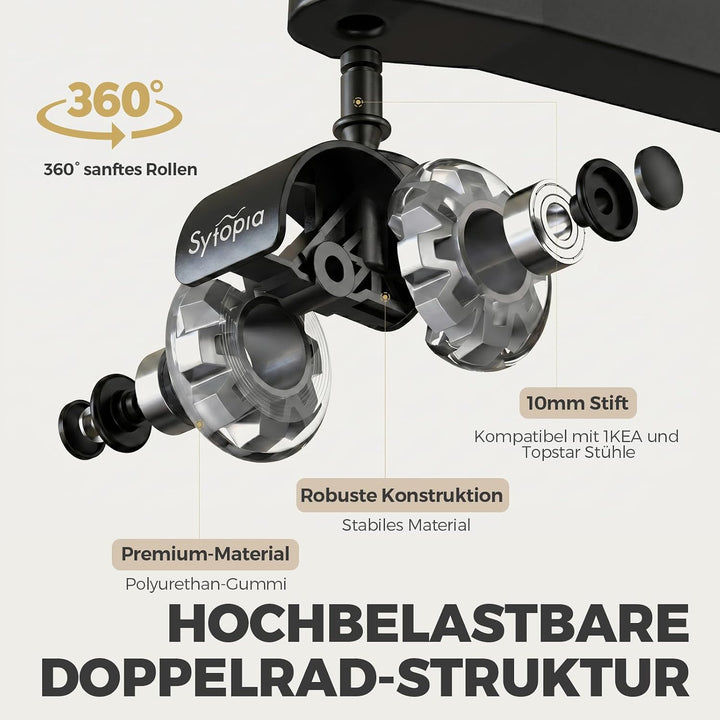 Sytopia Bürostuhl Rollen mit 10mm X 22mm Stift, 5er Set Rollen für 1KEA Bürostühle, Hartbodenrollen