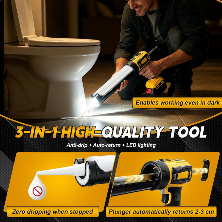 Akku Kartuschenpresse für DeWalt 20V, Anti-Tropf-Funktion & LED-Licht, 4-stufige Geschwindigkeitsreg