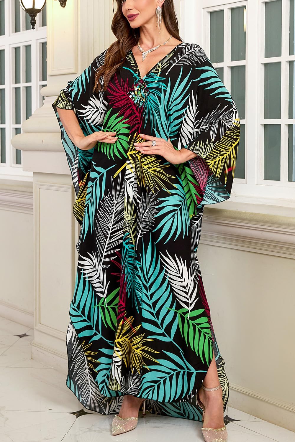 Damen Langer Kaftan Bohemian Cardigan Strand Badeanzug Cover Up Kleid Plus Size Robe Einheitsgrösse