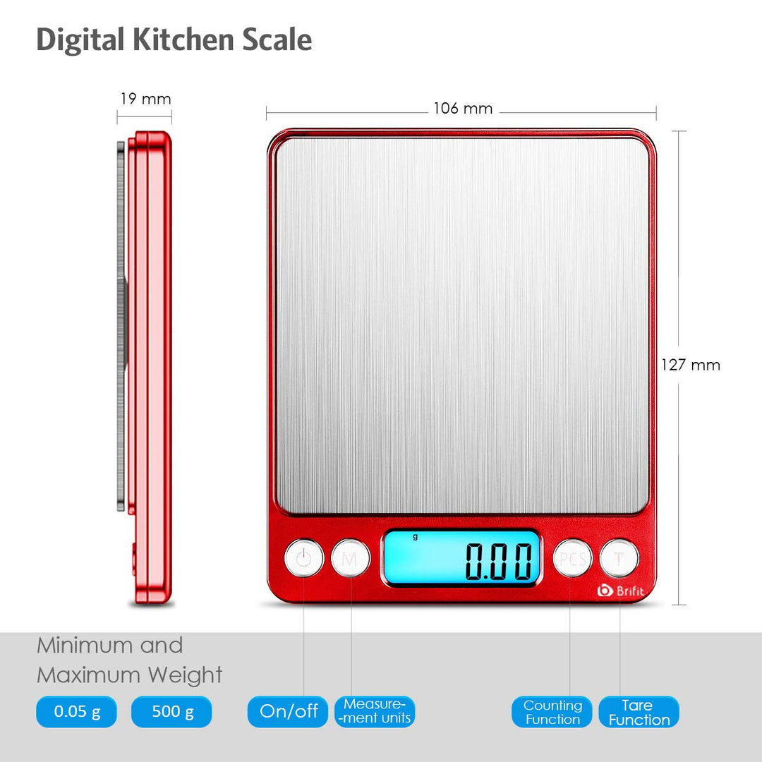 Brifit Taschenwaage 0,01g, Feinwaage 500g/0,01g Digitalwaage, Briefwaage, Grammwaage, mit EIN 100g E
