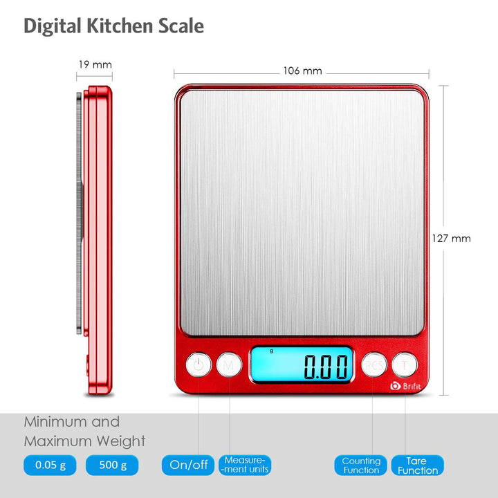 Brifit Taschenwaage 0,01g, Feinwaage 500g/0,01g Digitalwaage, Briefwaage, Grammwaage, mit EIN 100g E
