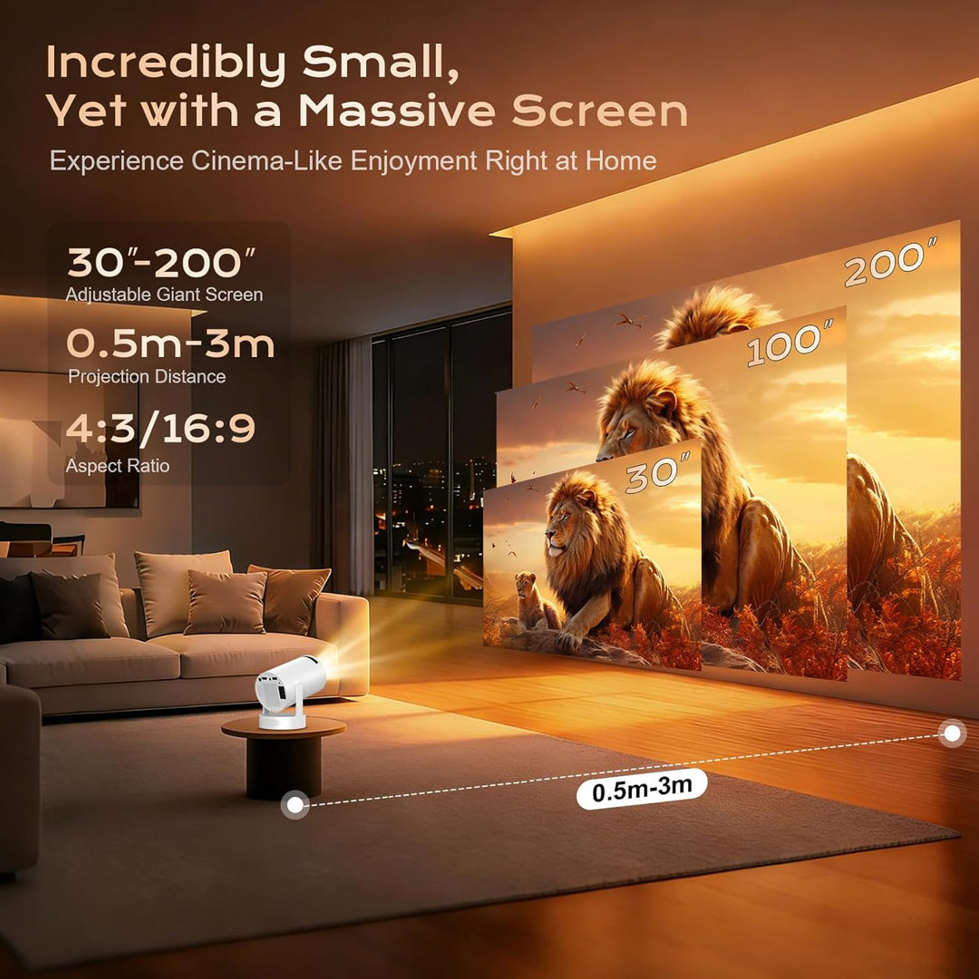 Mini Beamer 4K 1080p Full HD, Mini Projektor Tragbarer, mit Android 12.0 WLAN 6 Bluetooth 5.4 Automa