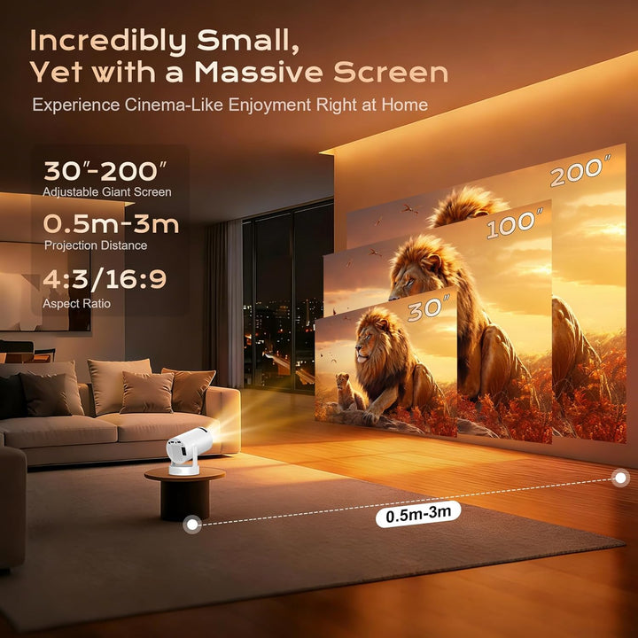 Mini Beamer 4K 1080p Full HD, Mini Projektor Tragbarer, mit Android 12.0 WLAN 6 Bluetooth 5.4 Automa