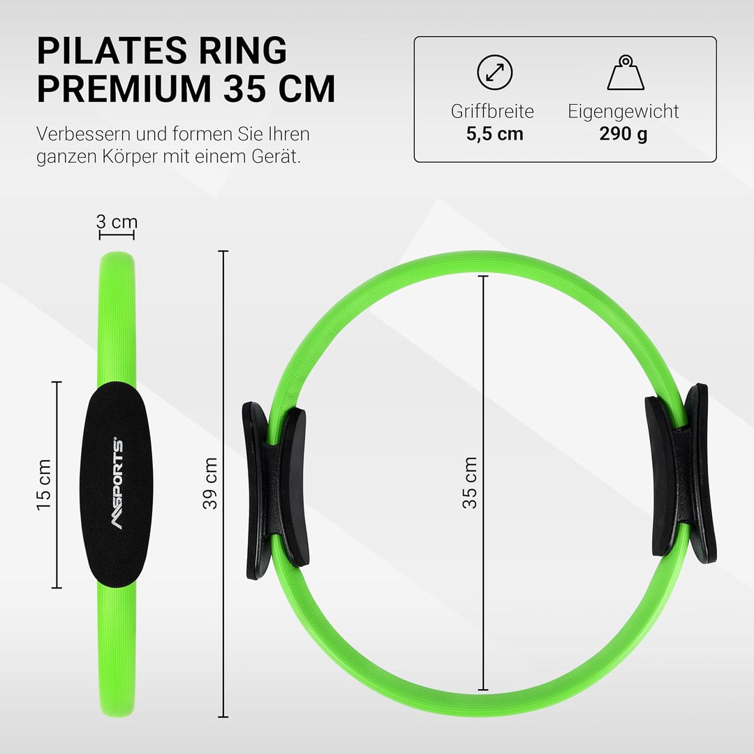 MSPORTS Pilates Ring Premium I Widerstandsring - Doppelgriff Pilates Yoga Ring 38 cm Übungskreis Grü