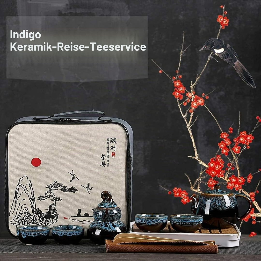Chinesisches Kongfu Tee Set, Tragbares Porzellan Reise Teeservice mit Teetasse, Teekanne, Teematte B