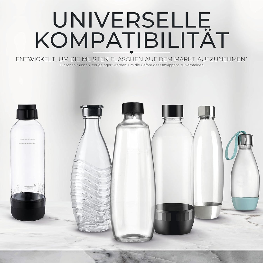 DOMHUS® Premium Abtropfhalter für SodaStream Flaschenhalter aus Edelsthal mit Abtropfmatte | Kompati