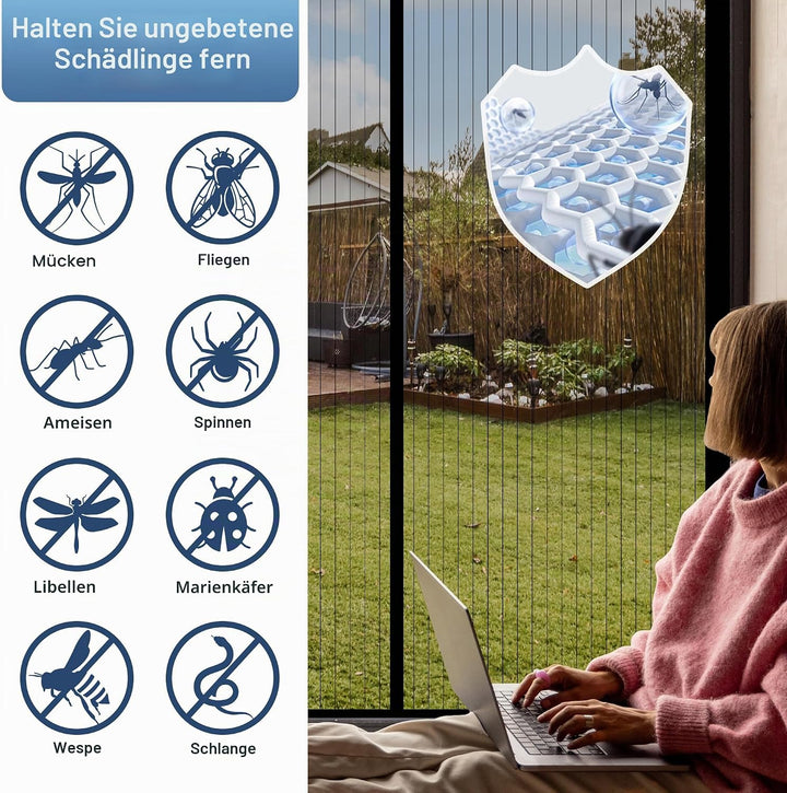 HOWIN Fliegengitter Balkontür Magnet Fliegengitter Ohne Bohren 120x200cm Schwarz 120x200cm, Schwarz