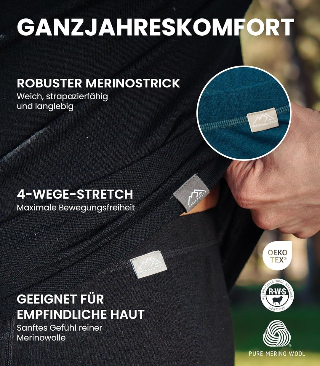 Merino Unterwäsche Herren - Lange Unterhosen Herren Merino Thermounterwäsche + Wollsocken L .320 Bla