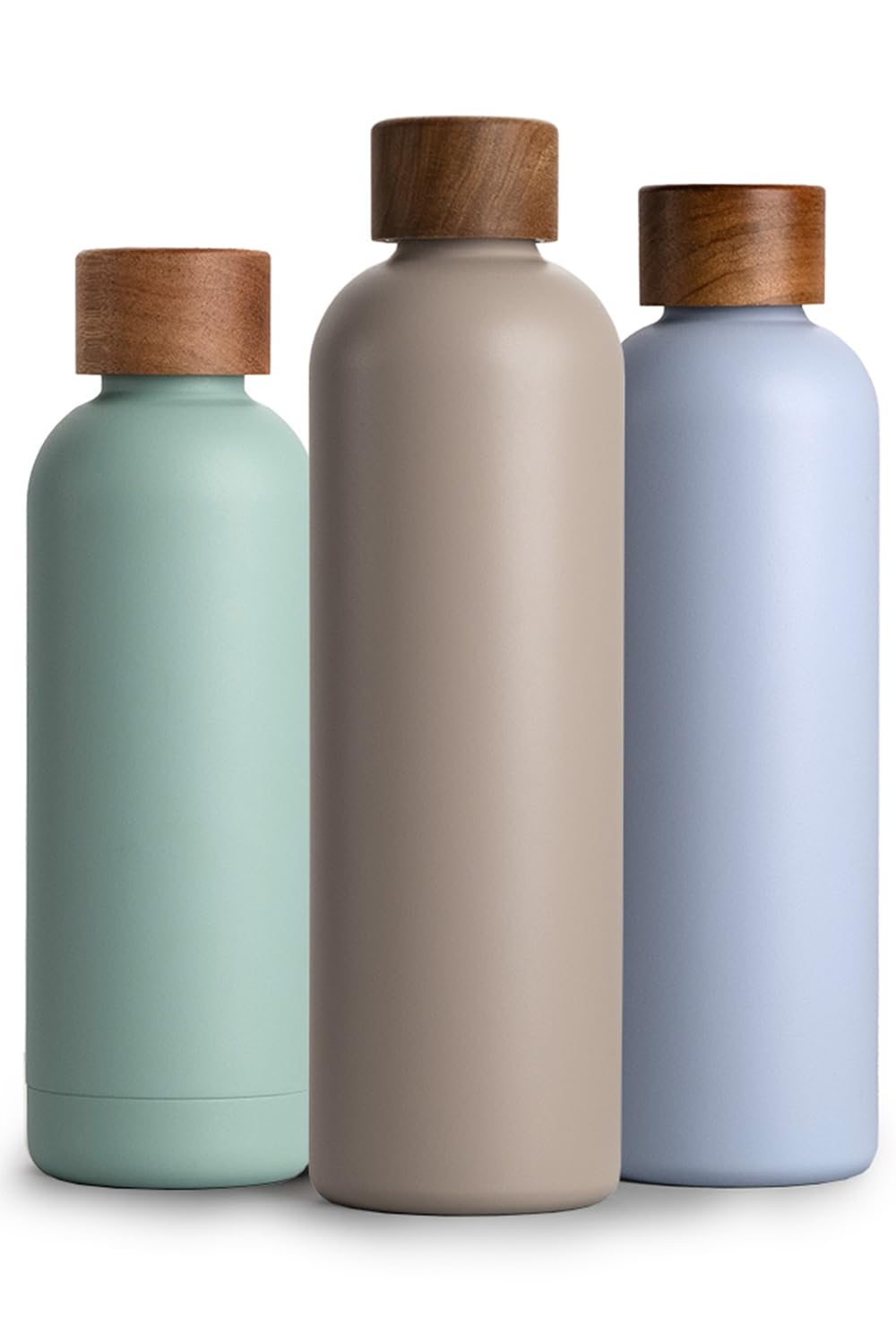 T&amp;N Edelstahl Trinkflasche 1 Liter, Thermosflasche 1l mit Akazienholz Deckel, Isolierte Wasserflasch