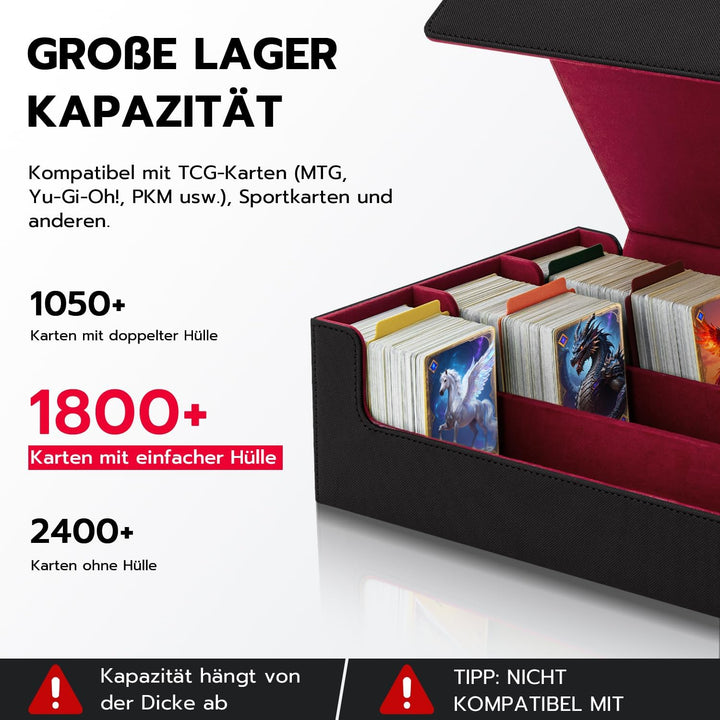 Card Deck Box for MTG, Gathering Kartenbox für 1800+ Karten mit Trennwänden,PU Leder Starkes Magneti
