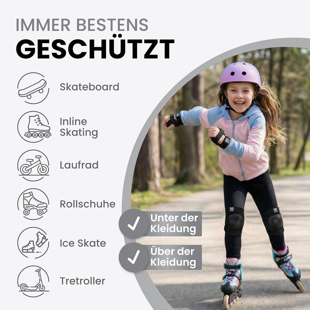 Schützer Inliner Kinder Set 3-12 Jahre [6er Set] mit Knieschoner, Ellenbogenschoner und Handschoner
