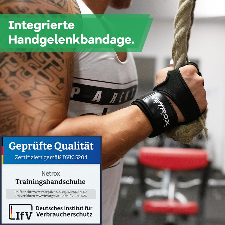 NetroxSports - Trainingshandschuhe mit Handgelenkbandage für Krafttraining Kraftsport - Fitness Hand