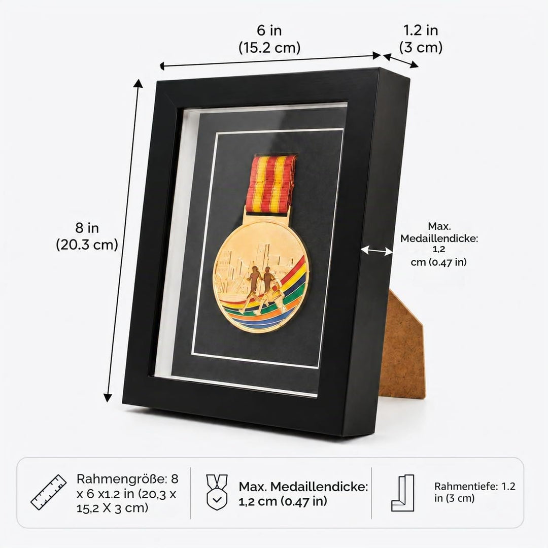 Medaillen-Vitrine – schwarze Holz-Medaillen-Schattenbox mit Glasfront, Militär-Medaillenbox für Spor