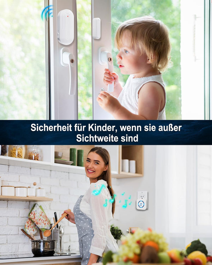 SanJie Tür Fenster Sensor,Türalarm Fensteralarm 150M/500FT Reichweite 55 Melodien auf 5 Volumes,Türs