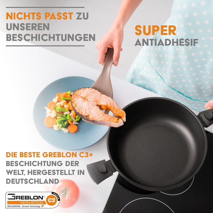 Stone&Stone Antihaft-Pfanne aus Stein, Induktionsboden aus Stahl, Profi-Pfannen (24 cm Dampfgarer) D