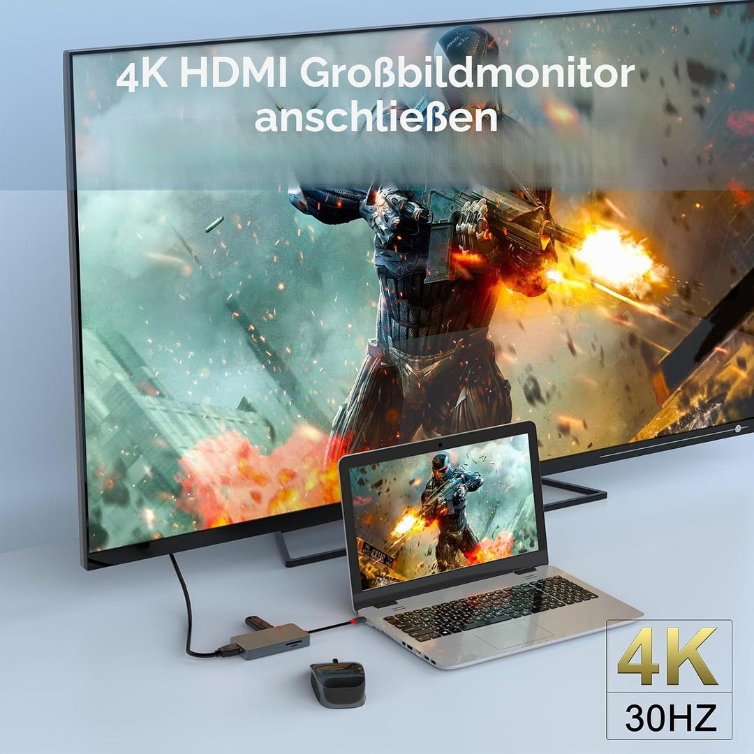 USB C Hub, 7 in 1 Laptop Docking Station，USB Verteiler with 4K HDMI, 3 Ports USB 3.0, TF/SD Kartenle