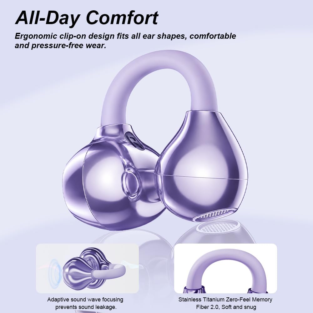 Clip-on Open-Ear Bluetooth-Kopfhörer Wireless,Bluetooth 6.0,60 Stunden Ultra-Lange Akkulaufzeit,Komf