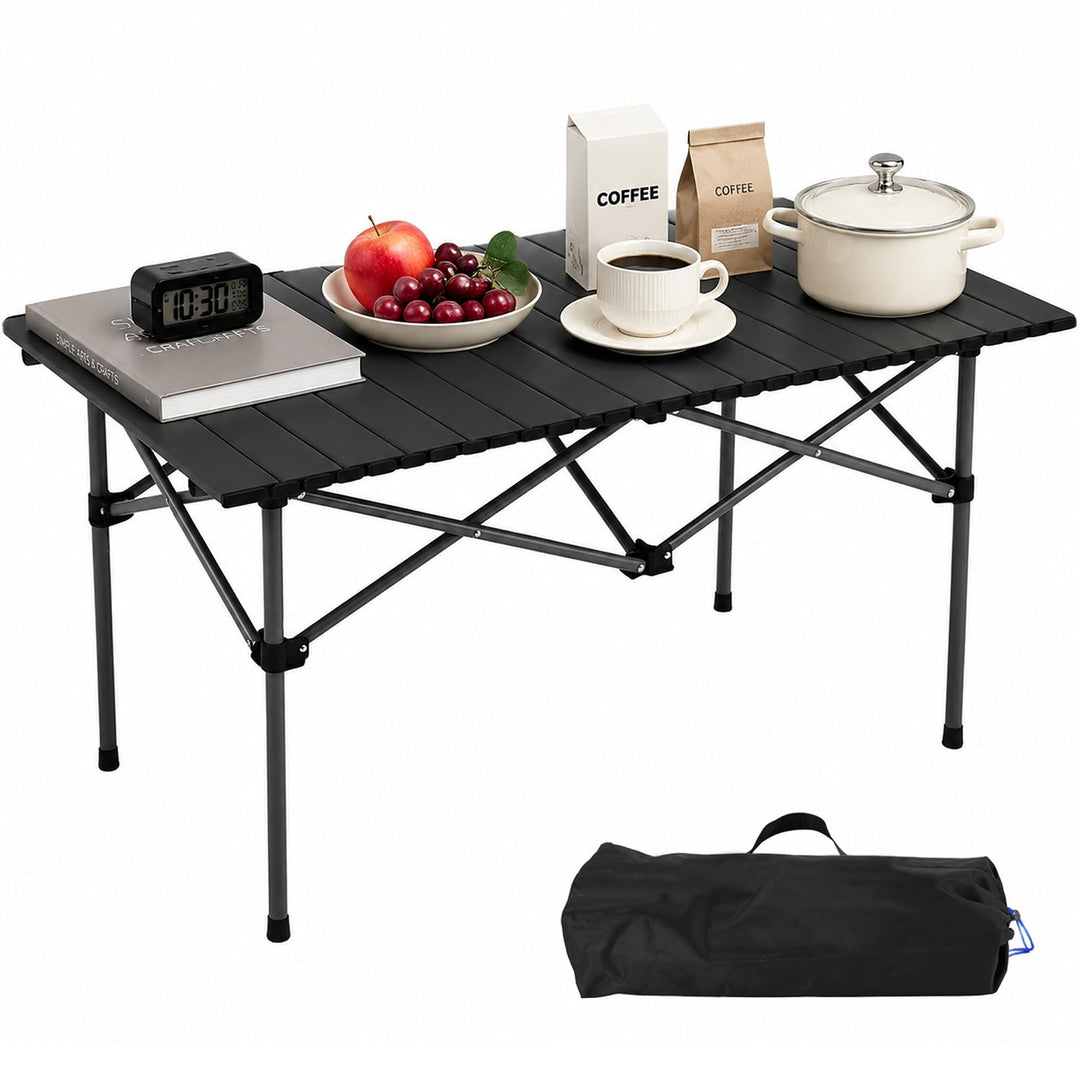 Campingtisch faltbar Klapptisch, Aufrollbare Tischplatte, Camping Falttisch Tragbar Kohlenstoffstahl