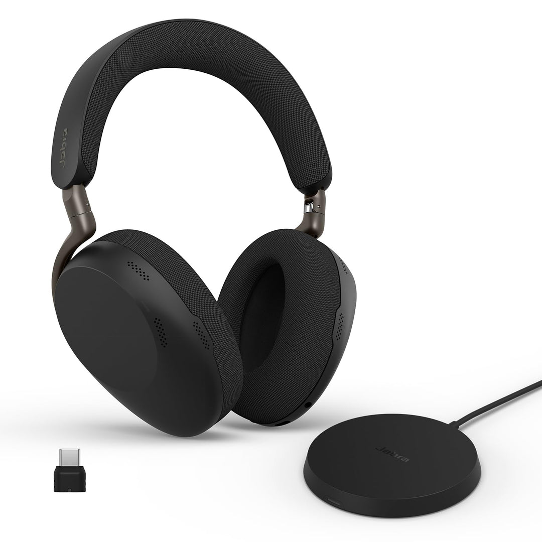 Jabra Evolve3 85 Over-Ear Bluetooth Headset kabellos mit Mikrofon & Ladestation für Büro, USB-C, KI-