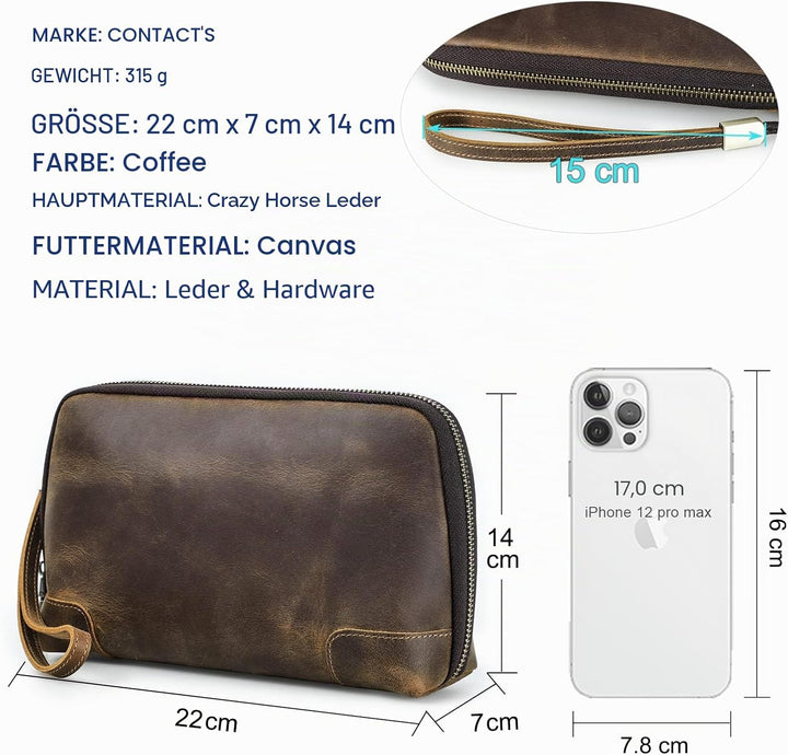 Contacts Männer Leder Reissverschluss Karte Passport Pocket Bill Wallet Geldbörse Handytasche Kaffee
