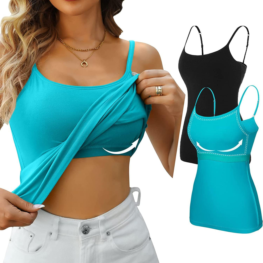 Attraco 2er Pack Damen Baumwolle Tank Top mit Regal BH Unterhemd Verstellbarer breiter Riemen Camiso
