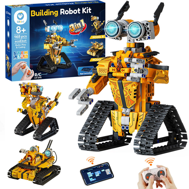 Sillbird Technik Roboter für Kinder Bausatz Bauspielzeug, 3-in-1 Roboter mit Bluetooth-Fernsteuerung