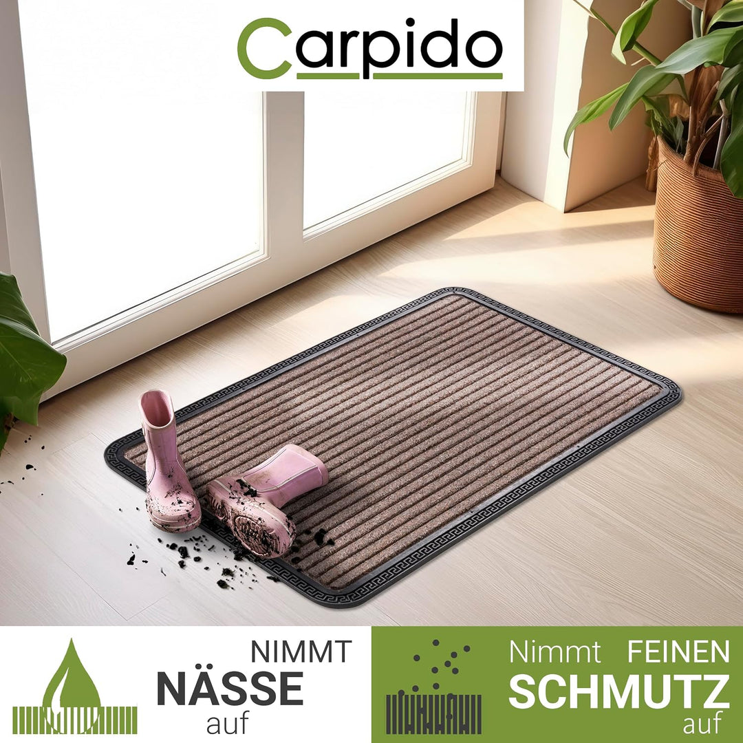 Carpido Fussmatte Aussen &amp; Innen - 4er Set 40x60 cm - Braun Linien - Sauberlauf Türmatte rutschfest