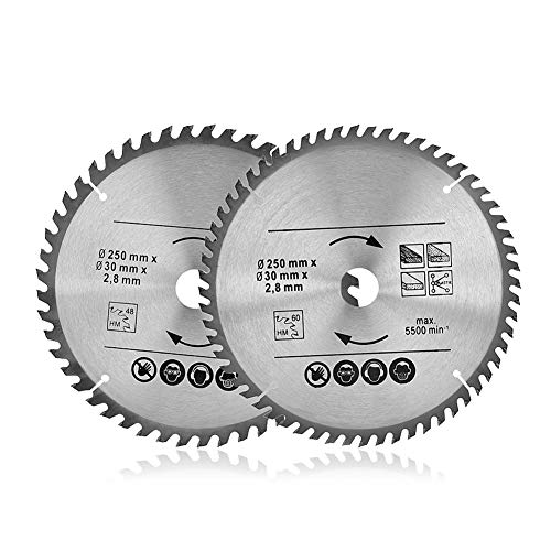 Kreissägeblätter 2 Stk 250 x 30mm 48T & 60T TCT Vielseitiges Sägeblattblatt aus hochwertigem Hartmet