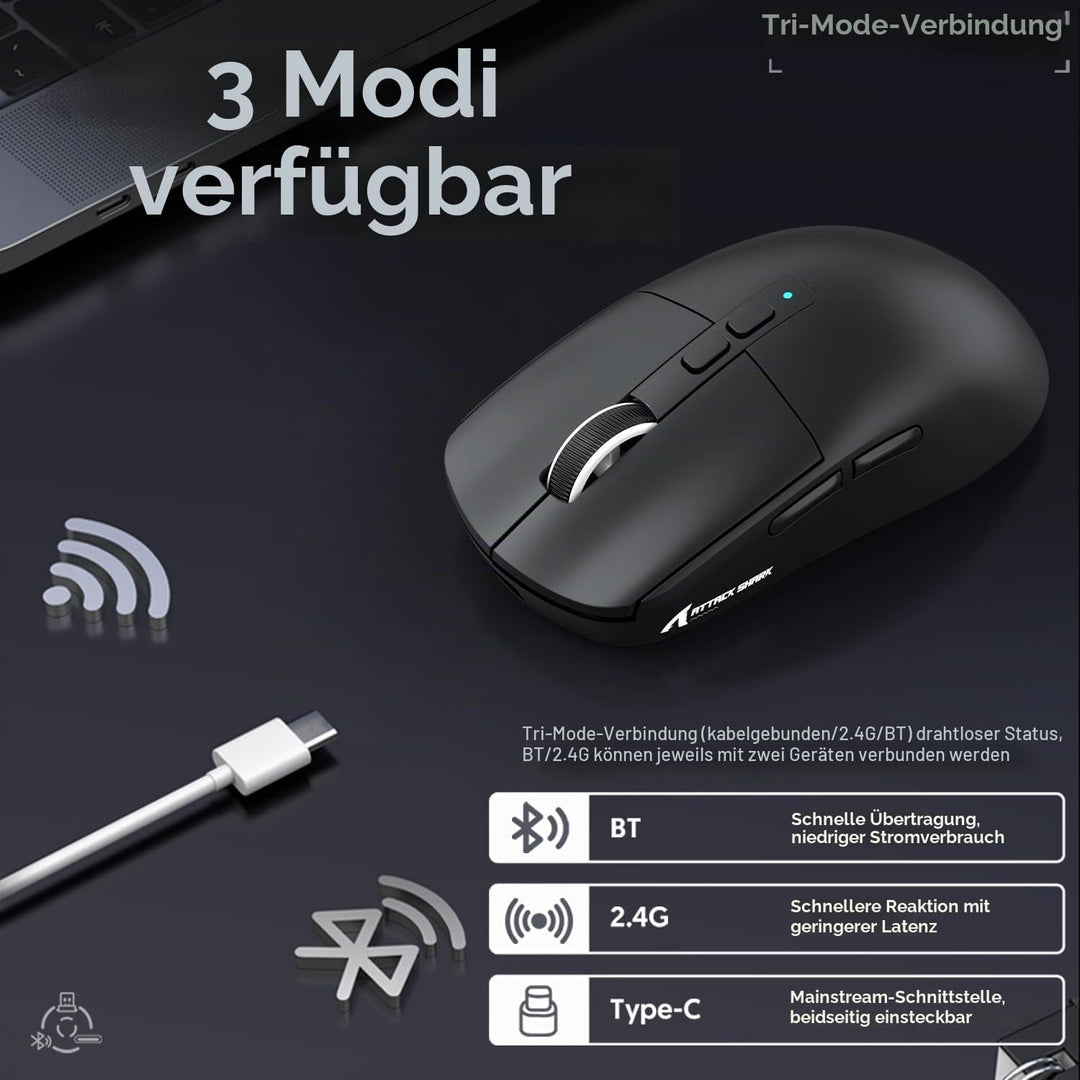 ATTACK SHARK X6 49g SUPERLIGHT Maus mit magnetischer Ladestation, PixArt PAW3395 Gaming-Sensor, BT/2