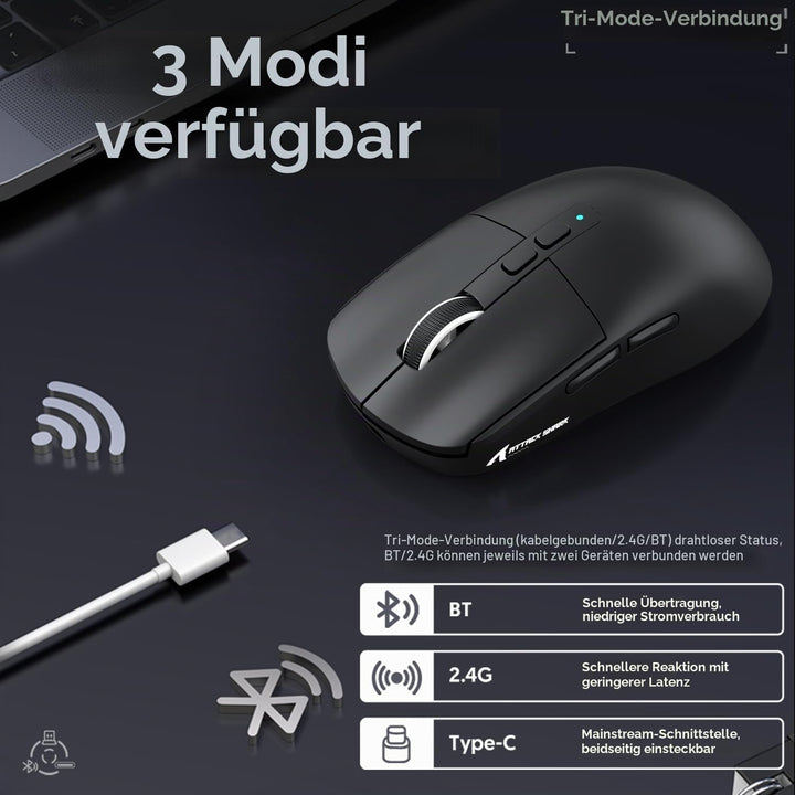 ATTACK SHARK X6 49g SUPERLIGHT Maus mit magnetischer Ladestation, PixArt PAW3395 Gaming-Sensor, BT/2