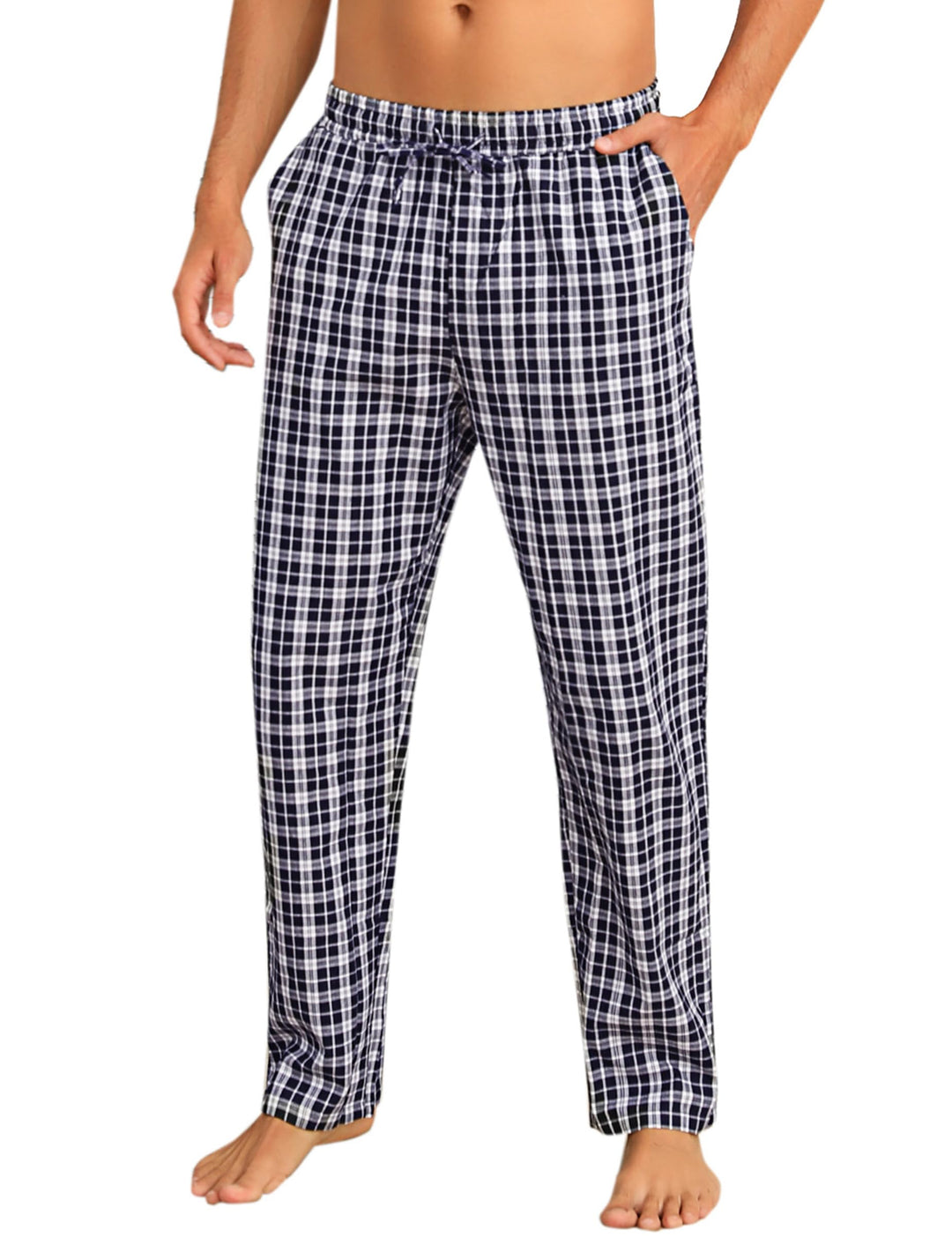 Litherday Schlafanzughose Herren Lang Kariert Pyjamahose 100% Baumwolle Nachtwäsche hose mit Taschen