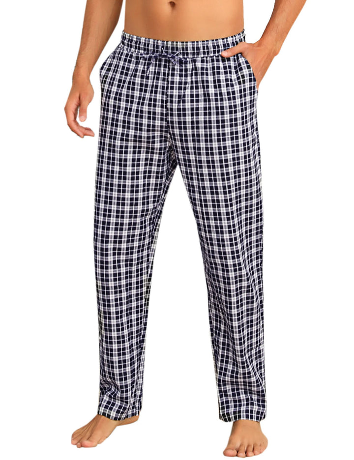 Litherday Schlafanzughose Herren Lang Kariert Pyjamahose 100% Baumwolle Nachtwäsche hose mit Taschen