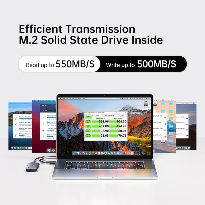 SSK Externe SSD 256GB, USB 3.2 Gen2 Portable SSD, bis zu 550 MB/s, Externe Festplatte mit USB C&A 2