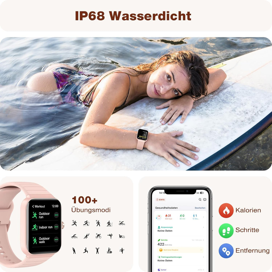 Smartwatch Damen mit Telefonfunktion Alexa Integriert - Fitnessuhr 100+ Sportmodi - Armbanduhr 1,8 Z