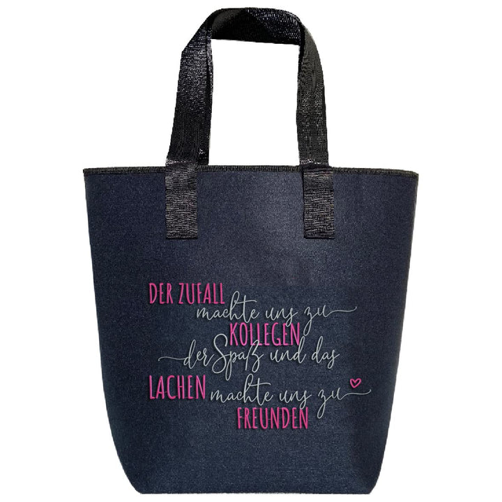 Shopper-Filz grau"Kollegen" | Schlüsselfach Reissverschluss | besticktes Motiv Grösse 44x26cm | Hand