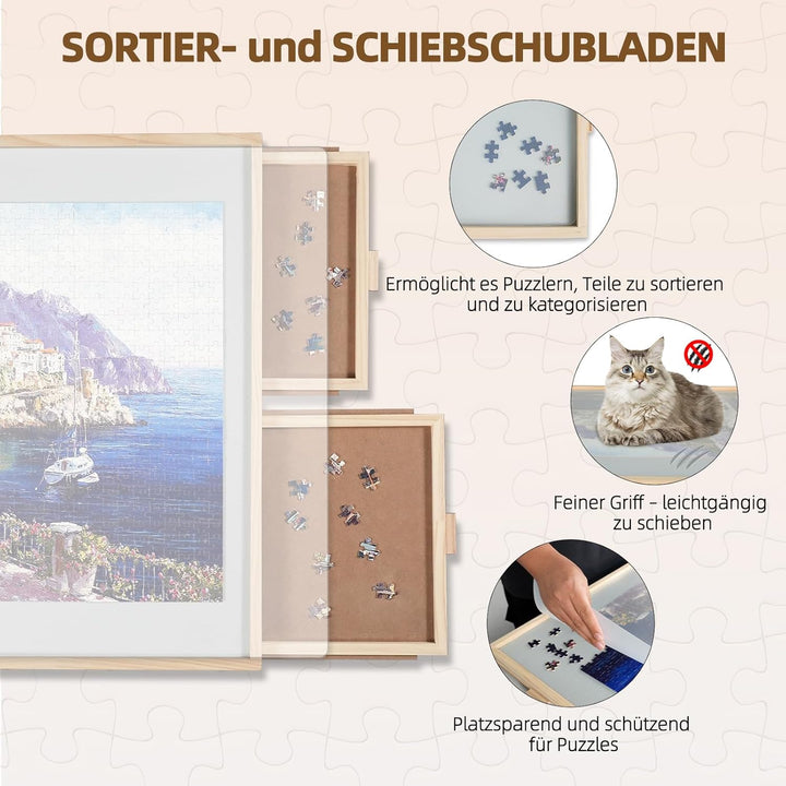 1500 Teile 2-in-1 Neigbares & Drehbares Puzzle-Brett für Erwachsene, Holz-Puzzleschreibtisch mit 4 S