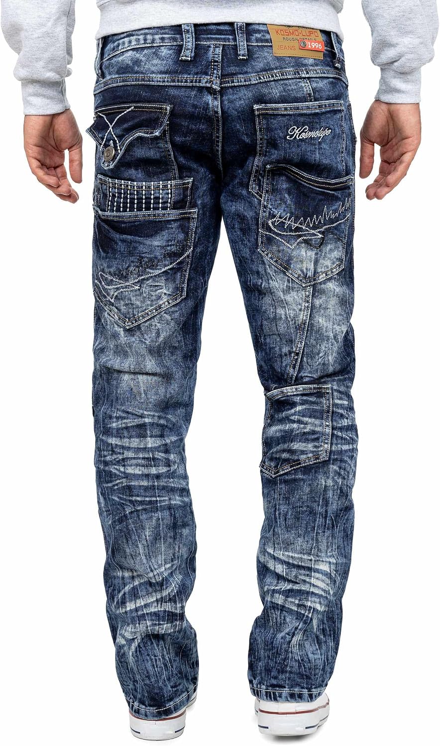 Herren Jeans - Regular-Fit mit Knopfleiste | Optimale Passform, 5-Pocket-Style, Kontrastnaht in Weis