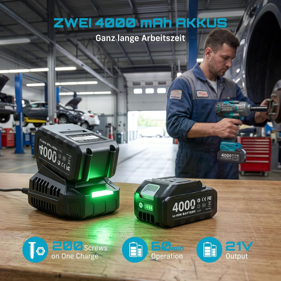 SEESII Schlagschrauber 1000N.m(740Ft-lbs) 2400RPM 1/2 Akku Schlagschrauber Hohes Drehmoment Schlagsc