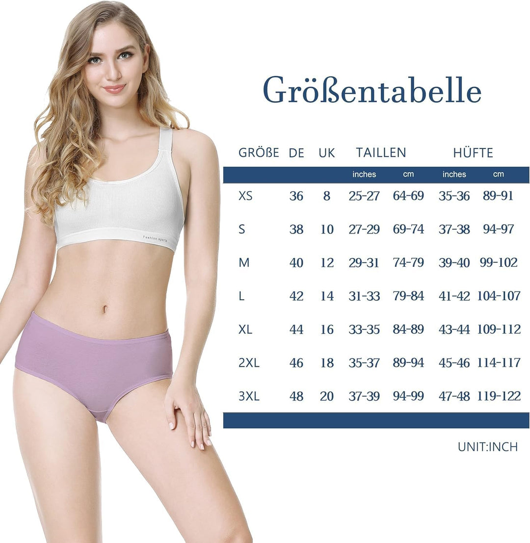 Unterhosen Damen Unterwäsche 6er Pack Baumwolle Slips Mittel Taille Panties M 6*mehrfarbig-3, M 6*me