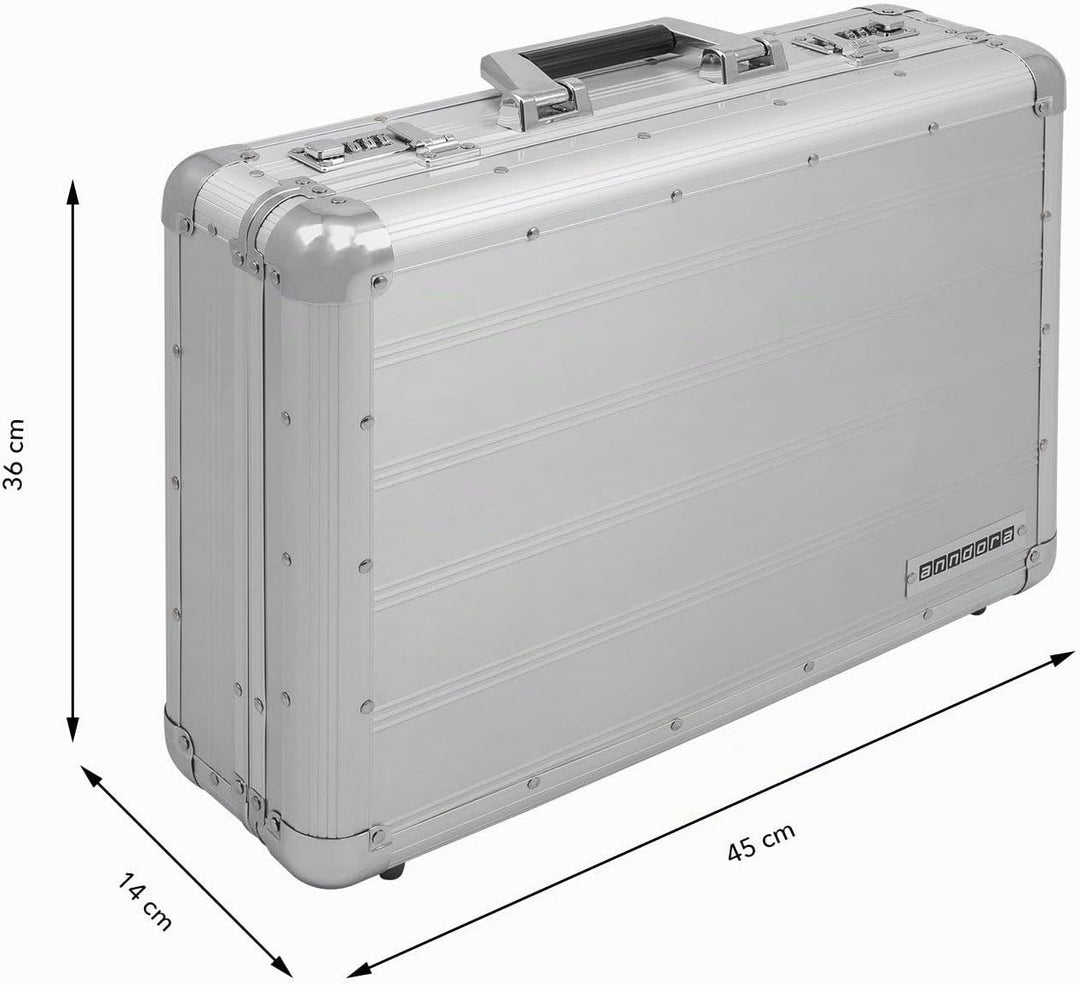 anndora Aktenkoffer Aluminium Attaché Koffer Silber - Zahlenschloss abschliessbar Silber Aluminium,