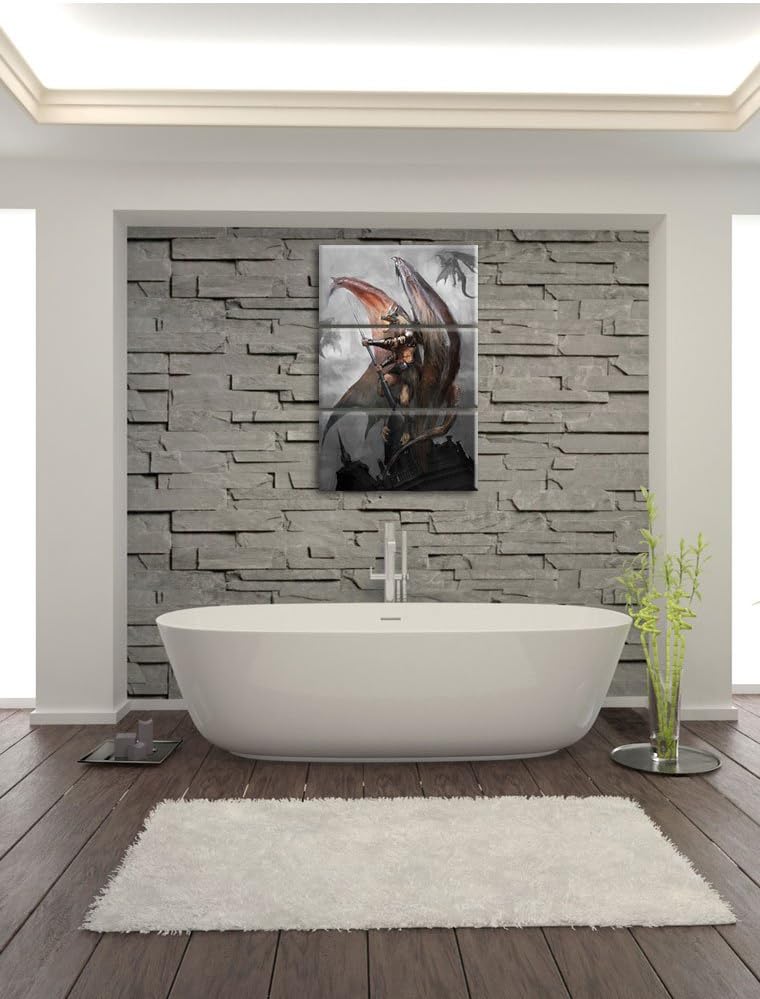 Pixxprint Drachenmann als Leinwandbild/Grösse: 3 Teilig (120x80) cm/Wandbild/Kunstdruck/fertig bespa