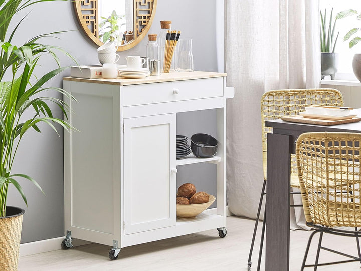 Beliani Praktischer Servierwagen mit Ablage Schublade Schrank Landhausstil weiss Trapani