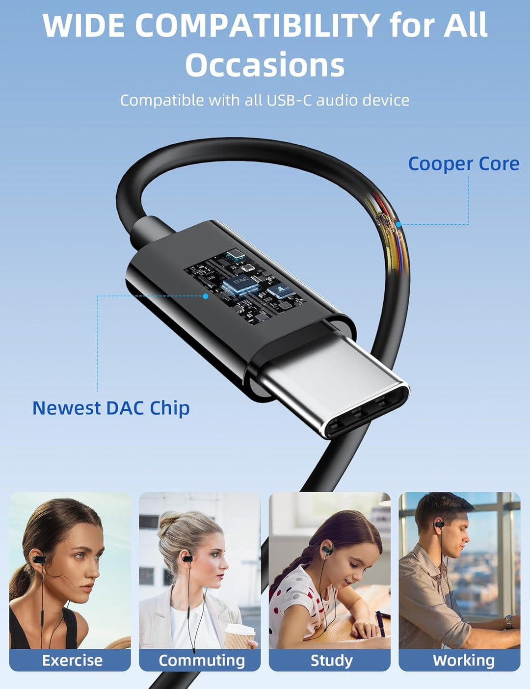 TOPAUX Open Ear Kopfhörer USB C mit Kabel für Samsung Galaxy S26 S25 S24 Ultra S23 FE A56 A16 A17 A3